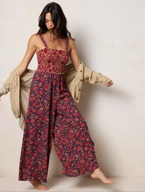 NWT Natural Life Sedona Jumpsuit in Ornate Paisley Navy & Magenta, S, Boho